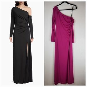 NWT Donna Karan Asymmetrical Long Sleeve Social Gown in Pink Size 8